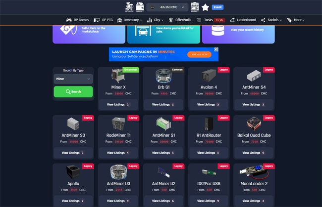 Virtual game for cryptocurrency mining