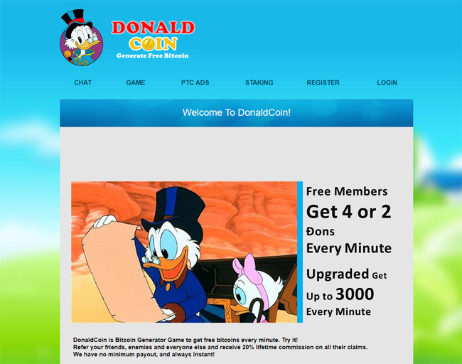 DonaldCoin is a bitcoin generator game