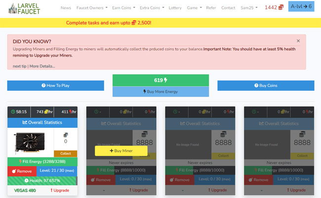 LarvelFaucet is a game where you can mine cryptocurrency